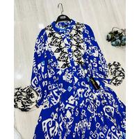 Ethnic Pattern Dress. Blue
