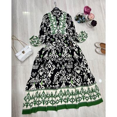 Ethnic Pattern Dress.Black