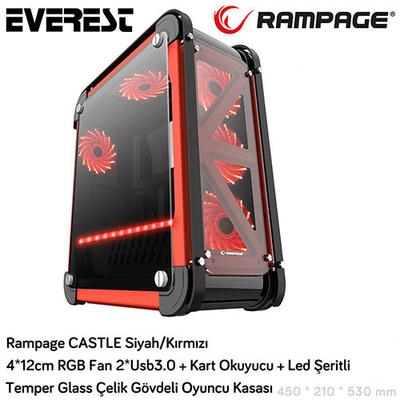 EVEREST Castle PSU Yok Çelik Gövde SIYAH 4x12cm RGB + Kart Okuyucu Gaming Kasa