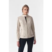 Zipper Hem Detail Leather Jacket, Beige B754-NAP-BGE