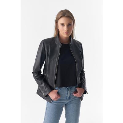 Zipper Hem Detail Leather Jacket, Black B754-NAP-BLK