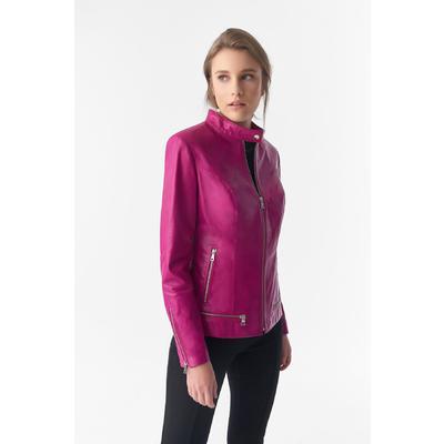 Zipper Hem Detail Leather Jacket, Fuchsia B754-NAP-FCH