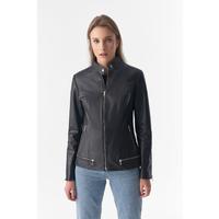 Zipper Hem Detail Leather Jacket, Black B754-NAP-BLK