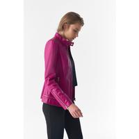 Zipper Hem Detail Leather Jacket, Fuchsia B754-NAP-FCH