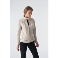 Zipper Hem Detail Leather Jacket, Beige B754-NAP-BGE