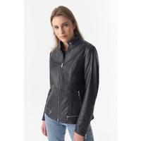 Zipper Hem Detail Leather Jacket, Black B754-NAP-BLK