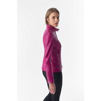 Zipper Hem Detail Leather Jacket, Fuchsia B754-NAP-FCH