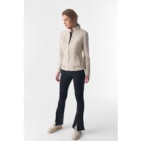 Zipper Hem Detail Leather Jacket, Beige B754-NAP-BGE