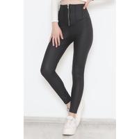 Zippered Leather Leggings Black - 4145.359.