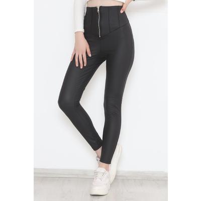 Zippered Leather Leggings Black - 4145.359.