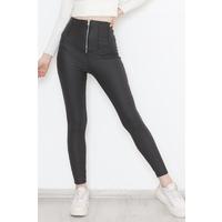 Zippered Leather Leggings Black - 4145.359.