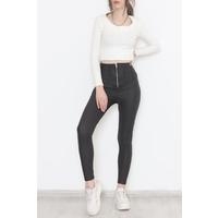 Zippered Leather Leggings Black - 4145.359.