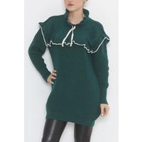 Ruffle Collar Lace Up Sweater Emerald - 4024.1577.