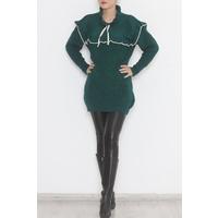 Ruffle Collar Lace Up Sweater Emerald - 4024.1577.