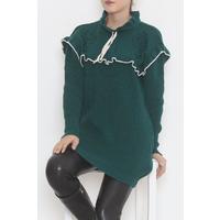 Ruffle Collar Lace Up Sweater Emerald - 4024.1577.