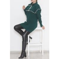 Ruffle Collar Lace Up Sweater Emerald - 4024.1577.