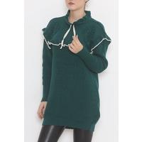 Ruffle Collar Lace Up Sweater Emerald - 4024.1577.