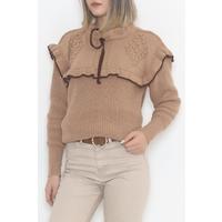 Ruffle Collar Lace Up Sweater Sütlükkahve - 4024.1577.