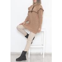 Ruffle Collar Lace Up Sweater Sütlükkahve - 4024.1577.