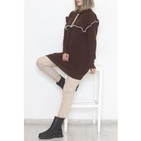 Ruffled Collar Lace Up Sweater Acıkahve - 4024.1577.