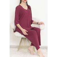 Ribbed V-Neck Polyviscon Suit Plum - 903.1287.