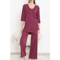 Ribbed V-Neck Polyviscon Suit Plum - 903.1287.