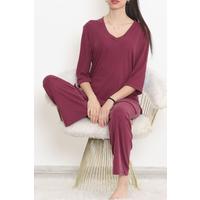 Ribbed V-Neck Polyviscon Suit Plum - 903.1287.