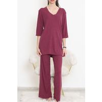 Ribbed V-Neck Polyviscon Suit Plum - 903.1287.