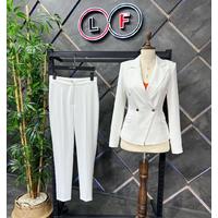 Gold Snap Button Suit White