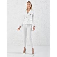 Gold Snap Button Suit White