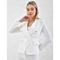 Gold Snap Button Suit White