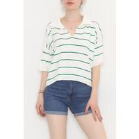 Shirt Collar Striped Knitwear Bonegreen - 11182.1323.