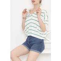 Shirt Collar Striped Knitwear Bonegreen - 11182.1323.