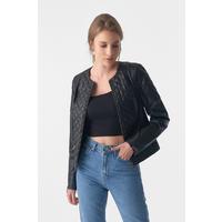 Genuine Leather Quilted Biker Jacket, Black B763-NAP-BLK