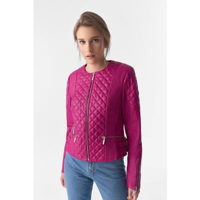 Genuine Leather Quilted Biker Jacket, Fuchsia B763-NAP-FCS