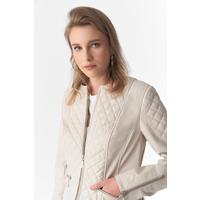 Genuine Leather Quilted Biker Jacket, Beige B763-NAP-BGE