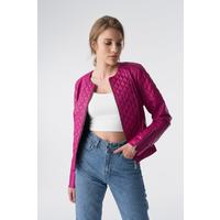 Genuine Leather Quilted Biker Jacket, Fuchsia B763-NAP-FCS