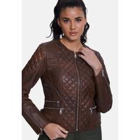 Genuine Leather Quilted Biker Jacket, Whiskey B763-NAP-WSY