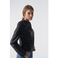 Genuine Leather Quilted Biker Jacket, Black B763-NAP-BLK