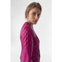 Genuine Leather Quilted Biker Jacket, Fuchsia B763-NAP-FCS