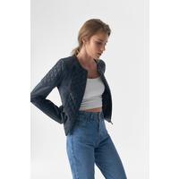 Genuine Leather Quilted Biker Jacket, Navy B763-NAP-NVB