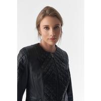 Genuine Leather Quilted Biker Jacket, Black B763-NAP-BLK