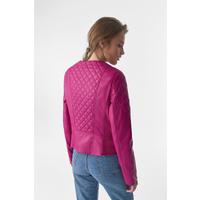 Genuine Leather Quilted Biker Jacket, Fuchsia B763-NAP-FCS