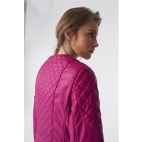 Genuine Leather Quilted Biker Jacket, Fuchsia B763-NAP-FCS