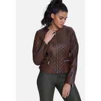 Genuine Leather Quilted Biker Jacket, Whiskey B763-NAP-WSY