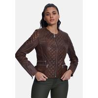 Genuine Leather Quilted Biker Jacket, Whiskey B763-NAP-WSY