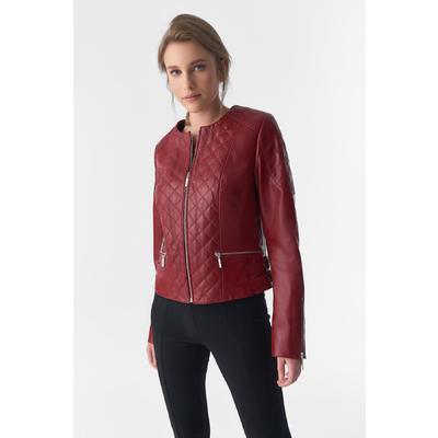 Genuine Leather Quilted Biker Jacket, Burgundy B763-NAP-BNY