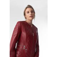 Genuine Leather Quilted Biker Jacket, Burgundy B763-NAP-BNY