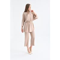 Pearl Belt Tunic Set Beige