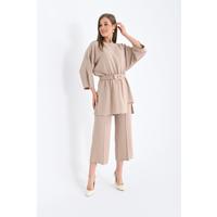 Pearl Belt Tunic Set Beige